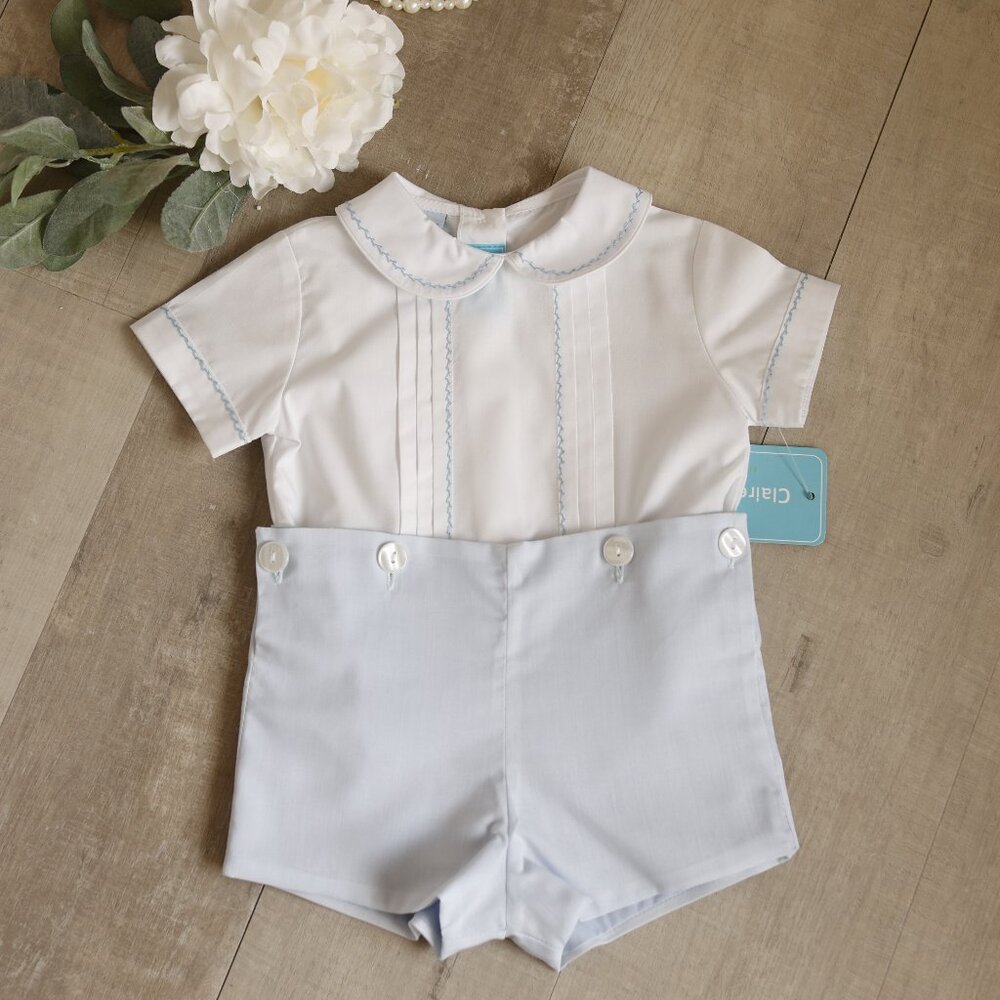 Bobby Suit Blue White Feather Stitch Boutique NWT Portrait Special Occasion NWT